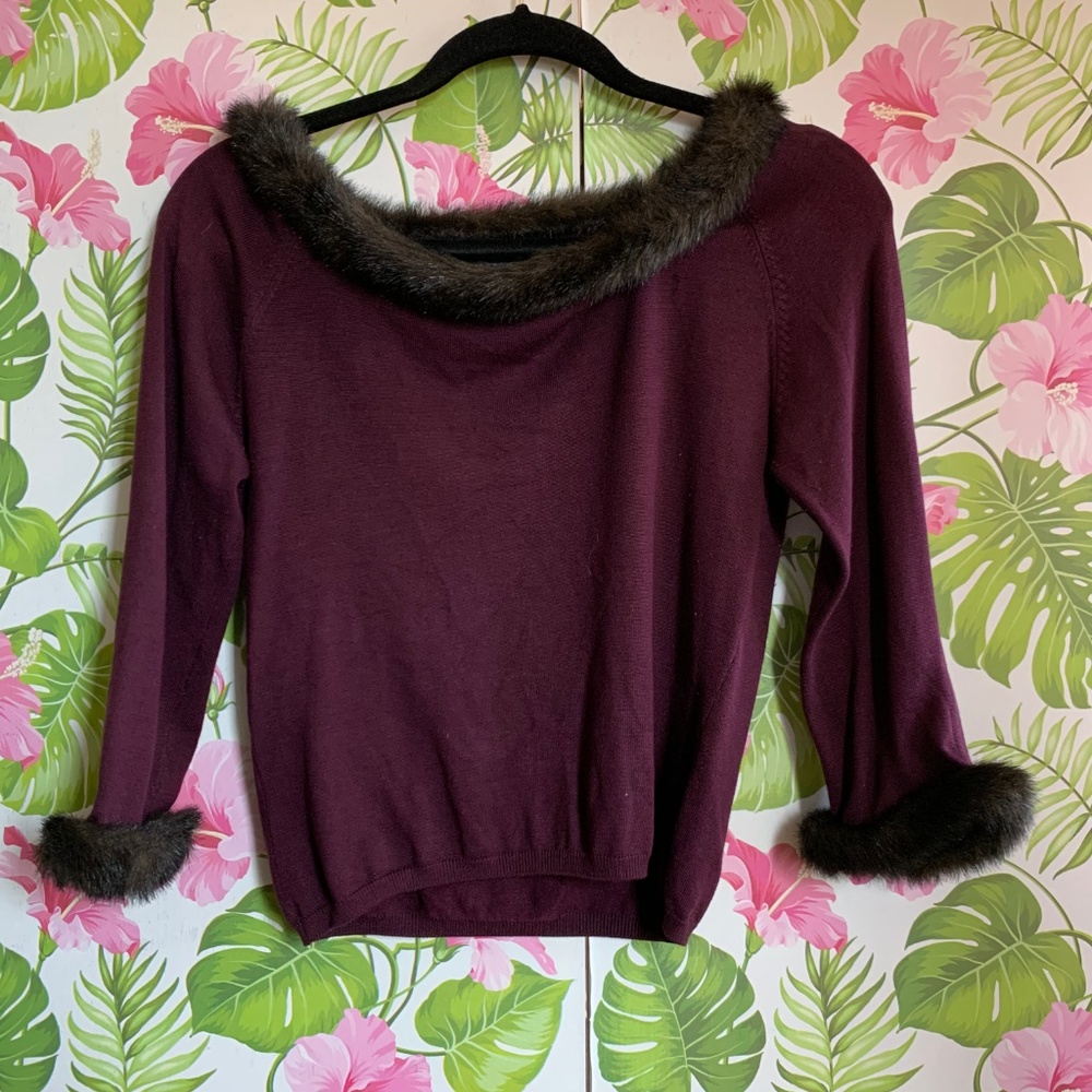 Vintage faux-fur trimmed crop top